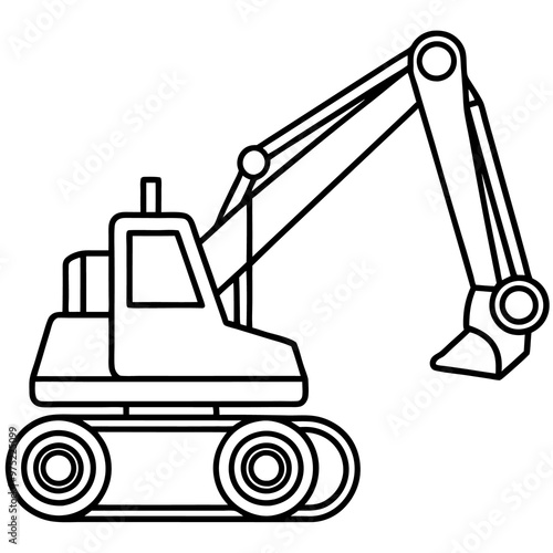 wheeled excavator machine outline coloring book page line art drawing