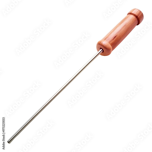 Metal skewer with wooden handle isolated on transparent background