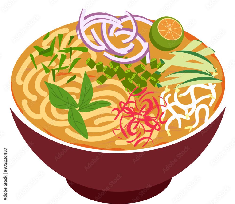 Laksa Illustration. Malaysian cuisine. Malaysian food. Iftar food. Laksa Illustration. Malaysian cuisine. Malaysian food. Iftar food.