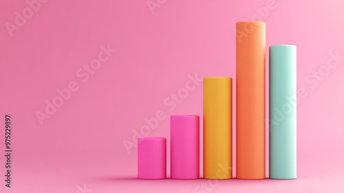 Colorful growth chart illustration with cylindrical bars against a pink background Free Download Colorful growth chart illustration with cylindrical bars against a pink background - GFXLoad