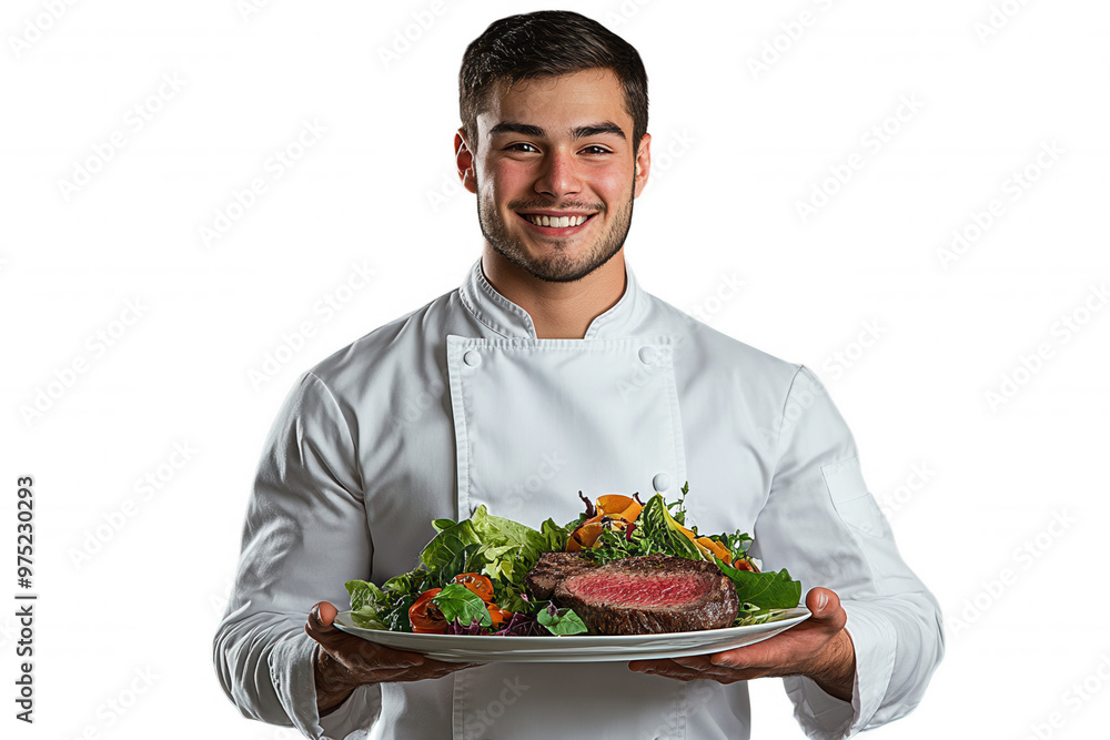 Young Chef Presenting Appetizing Platters. Young Chef Presenting Appetizing Platters.