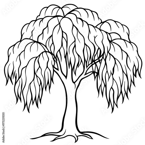 willow tree outline coloring book page line art drawing