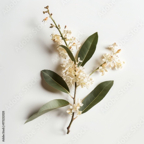 branch of osmanthus flowers, with small, delicate white blooms