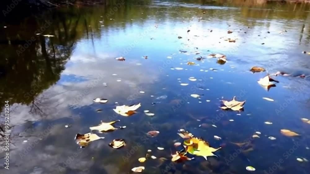 Fallen leaves floating in the river display the beauty of autumn Fallen leaves floating in the river display the beauty of autumn