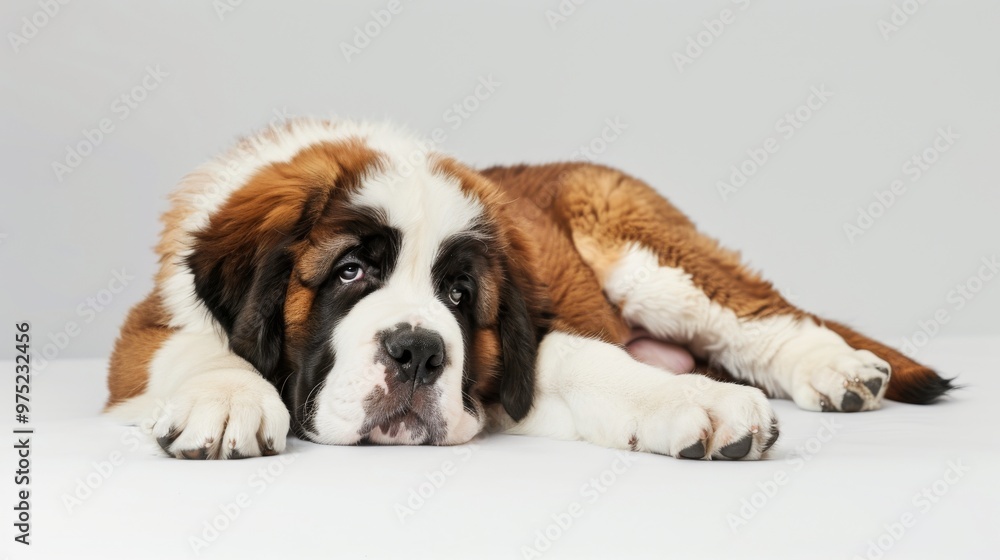 a large Saint Bernard puppy lying down a large Saint Bernard puppy lying down
