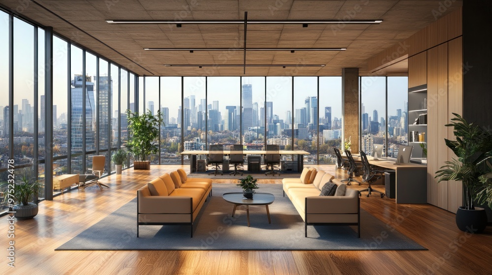 Fototapeta premium Modern Office with City View