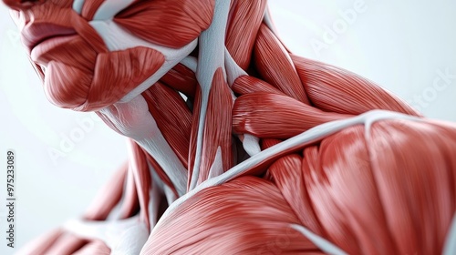 Detailed close-up view of human muscle structure showcasing anatomical features and textures for educational and artistic use.