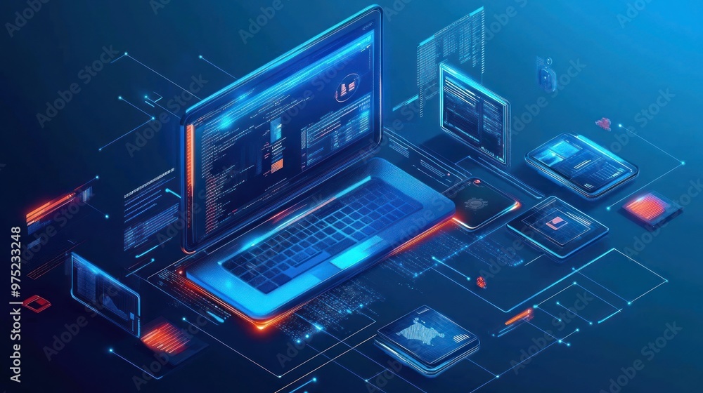 Digital Network with Laptop and Devices Digital Network with Laptop and Devices