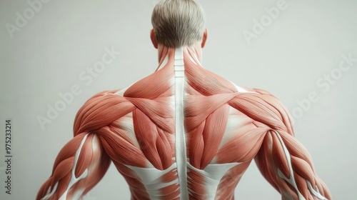 Detailed anatomical model showcasing the human back muscles, emphasizing structure and form for educational purposes.