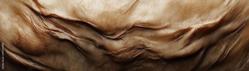 Naklejka premium Close-up of textured fabric with intricate creases and folds, showcasing rich tones and depth for artistic backgrounds.