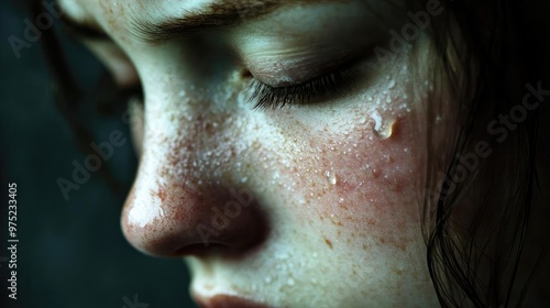 A close-up of a person's face capturing the emotion of sadness, with a single tear rolling down the cheek.