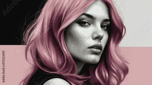 Wallpaper Mural pink hair color in monochromatic face aesthetic background Torontodigital.ca