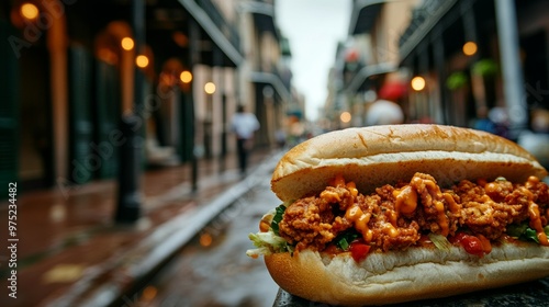 New Orleans Street with a Po' Boy Sandwich photo