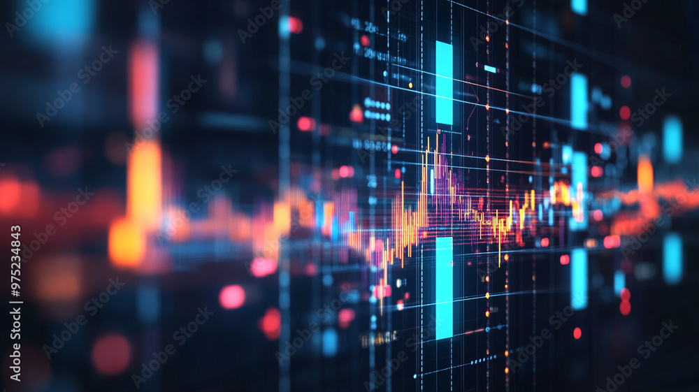 Colorful digital sound wave visualization on a dark background with intricate data patterns Colorful digital sound wave visualization on a dark background with intricate data patterns