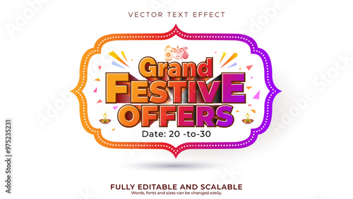 Navratri diwali festival sale shopping logo with Grand Festive offers 3d typography and retro lights decoration.