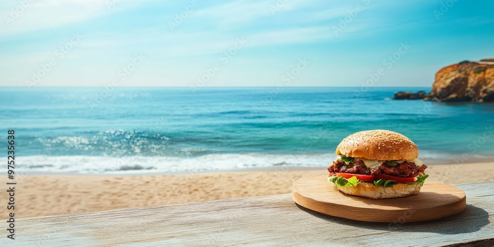 Obraz premium Portuguese Seaside with a Bifana Sandwich