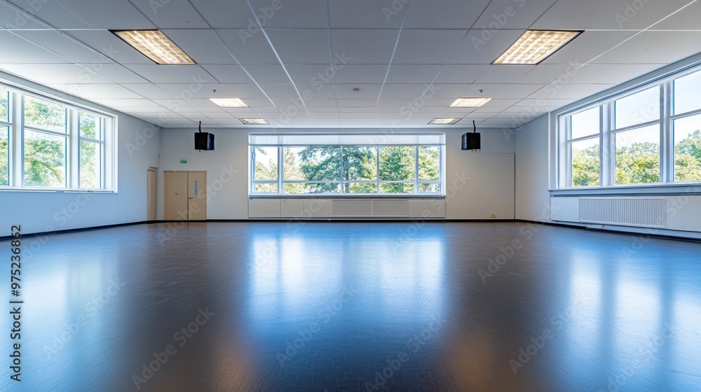A spacious, well-lit room with large windows and a smooth floor, suitable for events or activities. A spacious, well-lit room with large windows and a smooth floor, suitable for events or activities.