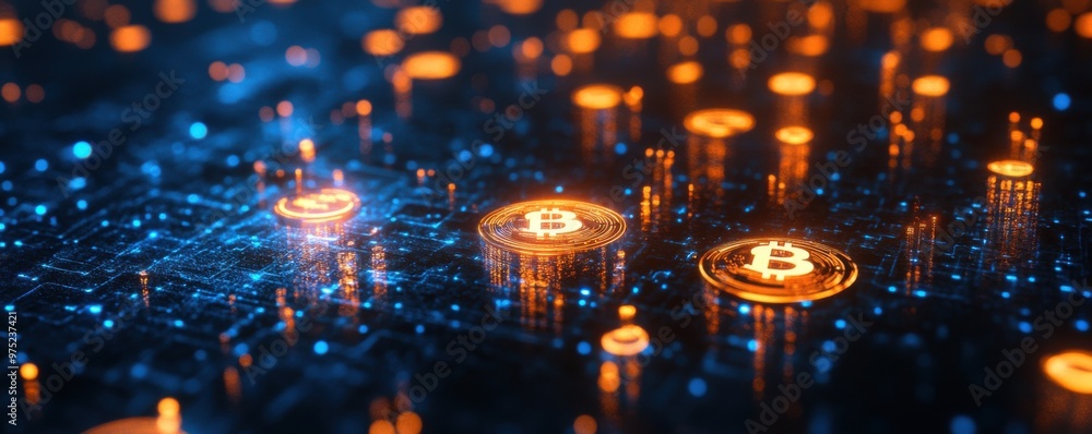 Futuristic eCommerce Environment with Metallic Textures, Floating Digital Currency Icons, and Soft Glowing Lights Futuristic eCommerce Environment with Metallic Textures, Floating Digital Currency Icons, and Soft Glowing Lights