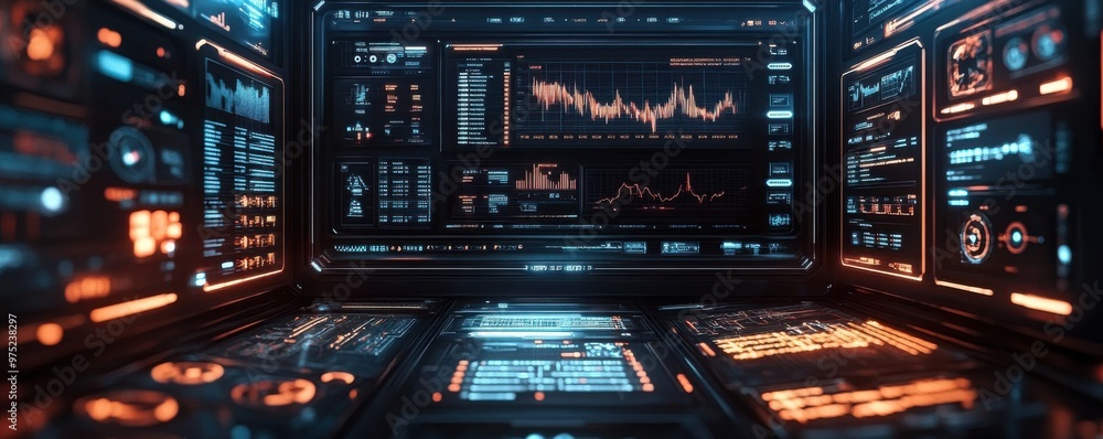 Digital Commerce in Cyberpunk: Futuristic eCommerce Website with Glowing Investment Graphs and Metallic Tones Digital Commerce in Cyberpunk: Futuristic eCommerce Website with Glowing Investment Graphs and Metallic Tones