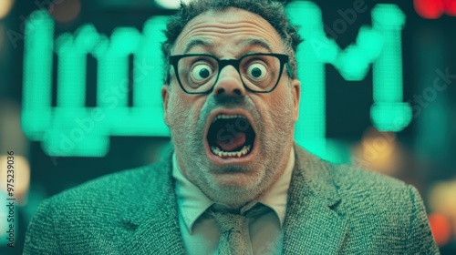 A stock trader expresses frustration amid a chaotic market, showing intense emotions during a volatile trading period in New York