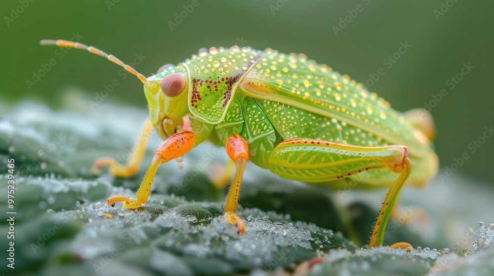 A green lizard with orange markings on its knees, walking across a leafy green plant. A green lizard with orange markings on its knees, walking across a leafy green plant.