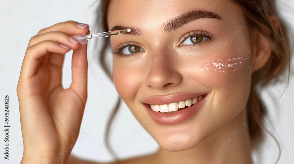Smiling Latina Woman Applying Hyaluronic Acid Serum, Enriched with Vitamin C and Niacinamide for Hydration and Radiant Skin, Solid White Background.
Smiling Latina Woman Applying Hyaluronic Acid Serum, Enriched with Vitamin C and Niacinamide for Hydration and Radiant Skin, Solid White Background.