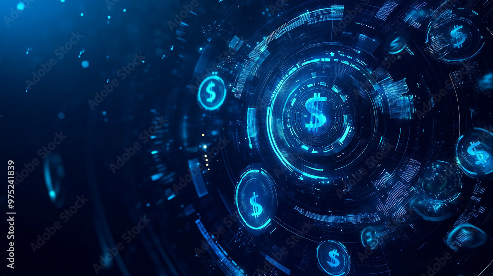 Digital currency symbols orbiting in a futuristic virtual space showcasing financial technology Digital currency symbols orbiting in a futuristic virtual space showcasing financial technology