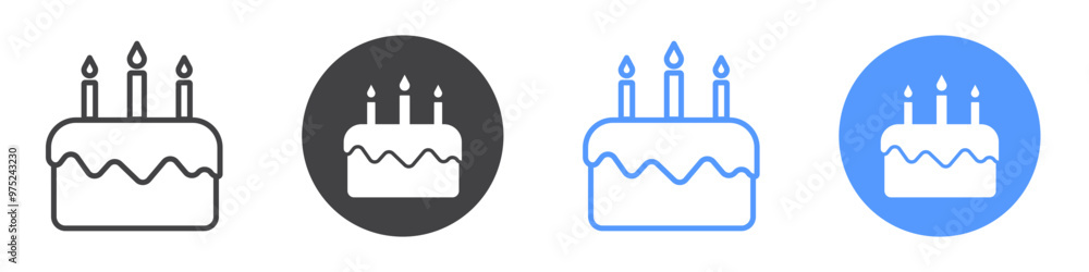 Birthday cake icon flat line symbol set. Birthday cake icon flat line symbol set.