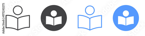 Book open reader icon flat line symbol set.