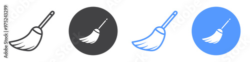 Broom icon flat line symbol set.