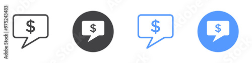Comment dollar icon flat line symbol set.