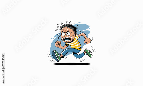 Cartoon boy running in fear with a panicked expression.