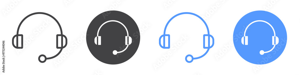 Headset icon flat line symbol set. Headset icon flat line symbol set.