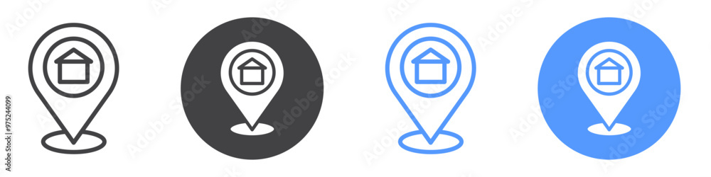 Home location icon flat line symbol set. Home location icon flat line symbol set.