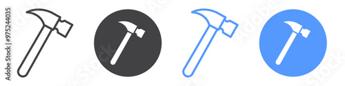 Hammer icon flat line symbol set.