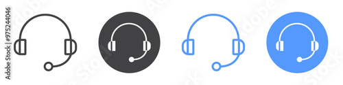 Headset icon flat line symbol set.