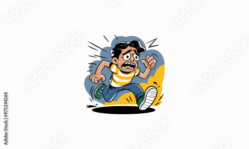 Cartoon boy running in fear with a panicked expression.