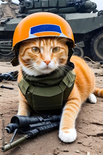 Wallpaper Mural orange cat in world war 3 wearing protection armor. survival for fittest. Generative AI Torontodigital.ca