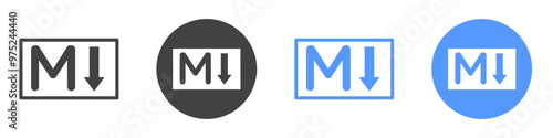 Markdown icon flat line symbol set.