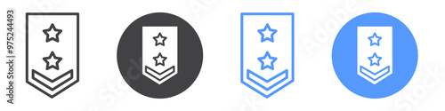 Military rank badge icon flat line symbol set.