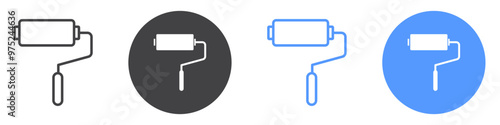 Paint roller icon flat line symbol set.