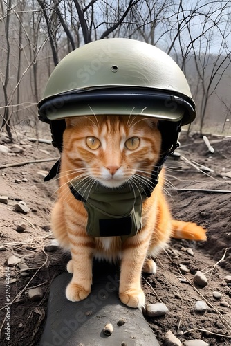 Wallpaper Mural orange cat in world war 3 wearing protection armor. survival for fittest. Generative AI Torontodigital.ca