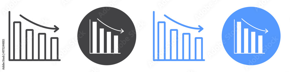 Reduction chart icon flat line symbol set. Reduction chart icon flat line symbol set.