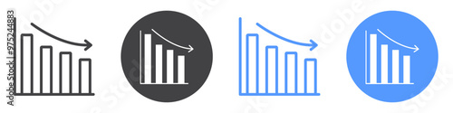 Reduction chart icon flat line symbol set.