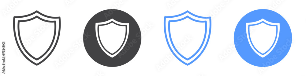Shield icon flat line symbol set. Shield icon flat line symbol set.