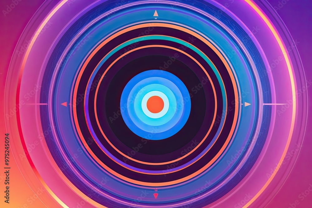 Vibrant Hemisphere Audio Waveform Circular Emblem with Frequency Spiral Design Vibrant Hemisphere Audio Waveform Circular Emblem with Frequency Spiral Design