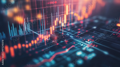 Dynamic stock market trends illustrated with colorful graphs and data points in a futuristic setting