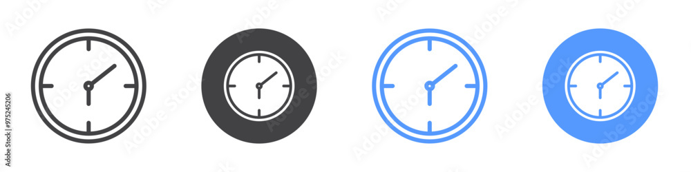 Time clock icon flat line symbol set. Time clock icon flat line symbol set.
