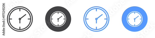 Time clock icon flat line symbol set.