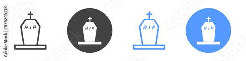 Tombstone icon flat line symbol set.